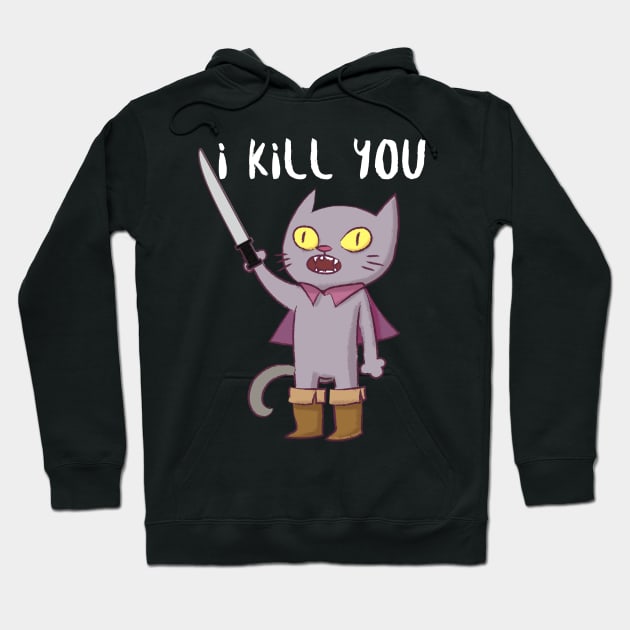 Funny Cat with Knife Cat Lovers Hoodie by Dibble Dabble Designs